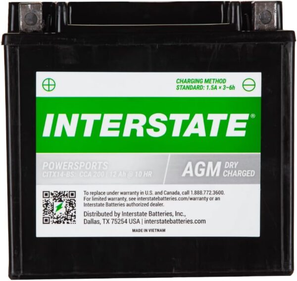 Interstate Batteries YTX14-BS 12V 12Ah Powersports Battery 200CCA AGM Rechargeable Replacement for Motorcycles, ATVs, UTVs, Scooters, Snowmobiles (CYTX14-BS) - Image 7