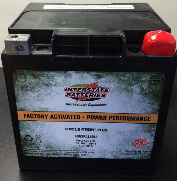 Harley Davidson Battery by Interstate CycleTron Plus FAGYZ32 Replaces GYZ32HL YIX30L 66010-97A, 66010-97B and 66010-97C