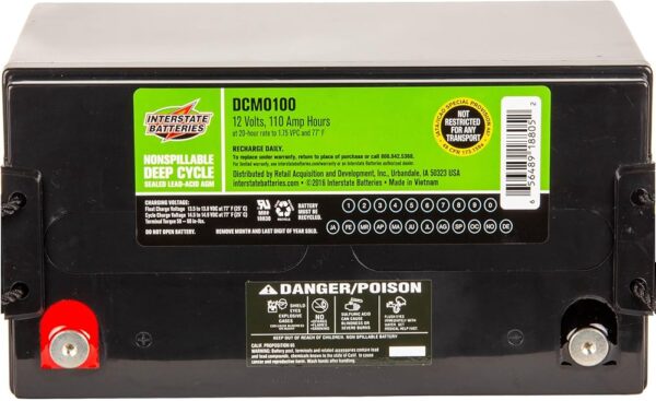 Interstate Batteries 12V 110 AH SLA/AGM Deep Cycle Battery for Solar, Wind, and RV Applications - Insert Terminals (DCM0100)