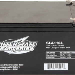 Interstate Batteries 12V 12Ah Battery (F2 Terminal) SLA AGM VRLA Rechargeable Replacement for Electric Fences, Generators, Medical Devices, Universal Power (SLA1104)