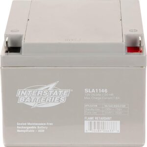 Interstate Batteries 12V 26Ah Battery (Nut & Bolt Terminal) SLA AGM VRLA Rechargeable Replacement for UPS Backup Power, Lawn & Garden, Solar (SLA1146)