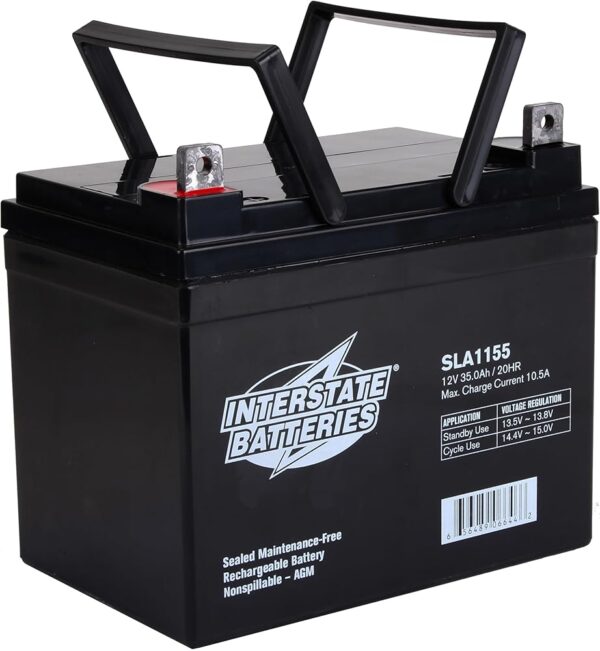 Interstate Batteries 12V 35Ah Battery (Flag Terminal) SLA AGM VRLA Rechargeable Replacement for UPS Backup Power, Emergency Lighting, Lawn Mower, Solar Power (SLA1155)