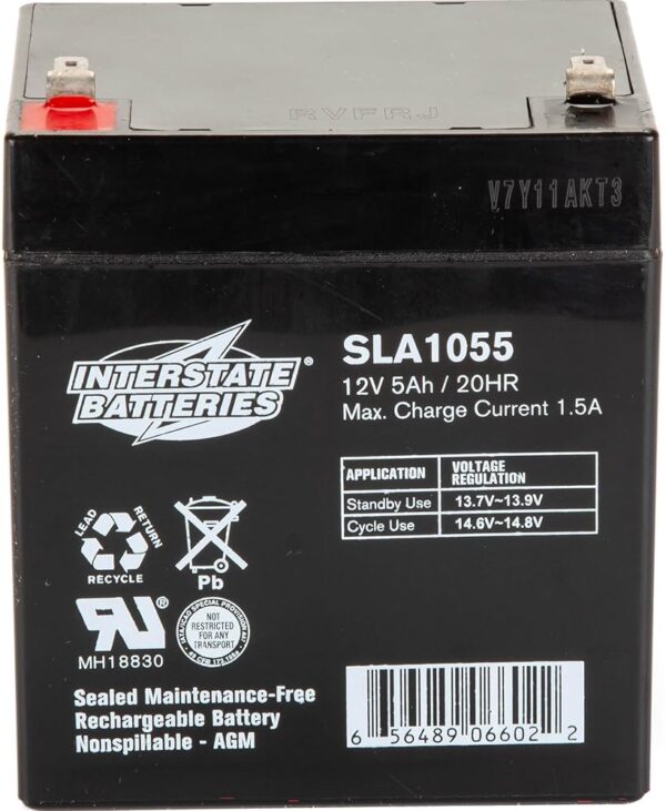 Interstate Batteries 12V 5Ah Battery (F1 Terminal) SLA AGM VRLA Rechargeable Replacement for Alarms, Security, Garage Door Openers for Chamberlain, Genie, Liftmaster, Craftsman,...