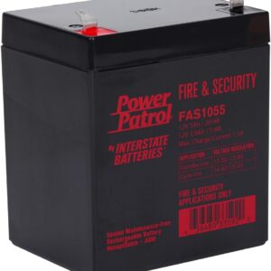 Interstate Batteries 12V 5Ah Fire & Security Battery - F1 Terminal, SLA AGM VRLA Power Patrol, Rechargeable Replacement for Fire Alarms, Locks, Security Systems (FAS1055)