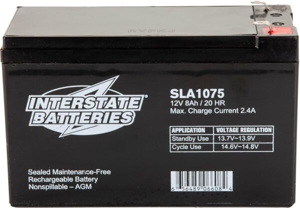 Interstate Batteries 12V 8Ah Battery (SLA1075) Sealed Lead Acid Rechargeable SLA AGM (F1 Terminal) Wireless Internet UPS Systems, FIOS, SP12-7