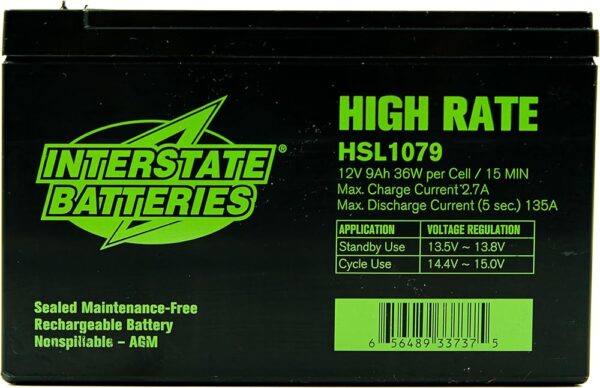 Interstate Batteries 12V 9Ah High Rate Battery (F2 Terminal) SLA AGM VRLA Rechargeable Replacement for APC Smart-UPS, UPS Back Up Systems, Security, Medical Devices (HSL1079)