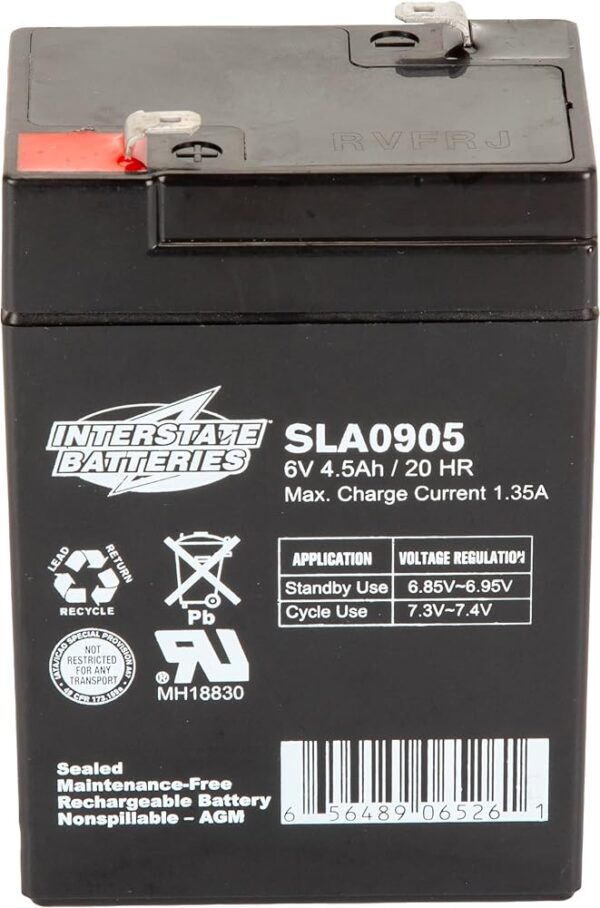 Interstate Batteries 6V 4.5Ah Battery (F1 Terminal) SLA AGM VRLA Rechargeable Replacement for Blood Pressure Monitors, Oxygen & Pulse Meters, Deer Feeders, Medical Devices...