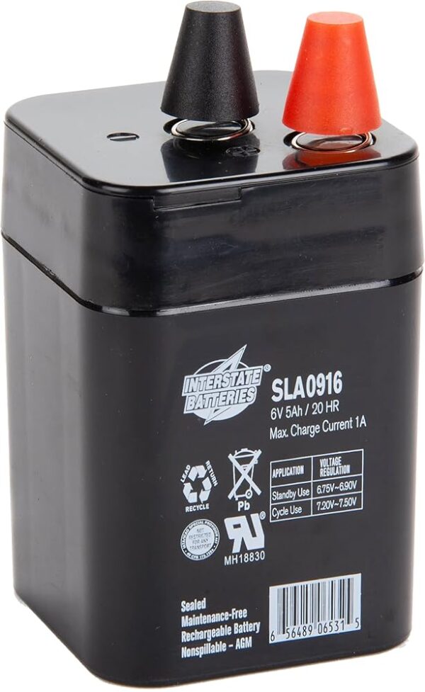 Interstate Batteries 6V 5AH Sealed Lead Acid (SLA) Battery - Spring Terminals (SLA0916)