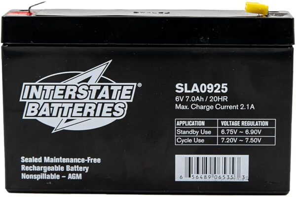 Interstate Batteries 6V 7Ah Battery (F1 Terminal) SLA AGM VRLA Rechargeable Replacement for Electric Fences, UPS Backup Systems, Solar, Medical Devices (SLA0925)