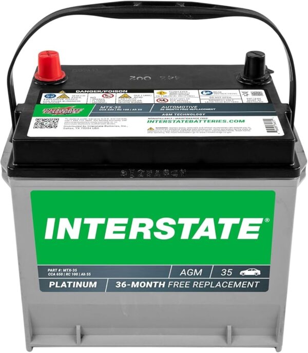 Interstate Batteries Automotive Battery 12V 55Ah (Group Size 35) 650CCA SLI AGM Auto Battery Replacement for Cars, SUVs, Sedans, Trucks (MTX-35)