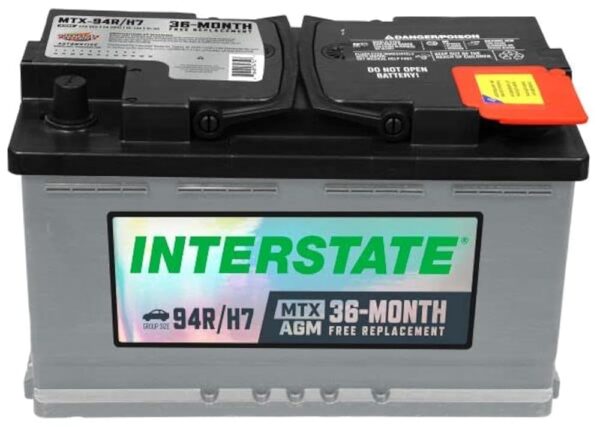 Interstate Batteries Automotive Battery 12V 80Ah (Group Size H7, 94R) 850CCA SLI AGM Automobile Replacement Battery for Cars, SUVs, Sedans, Trucks (MTX-94R/H7)