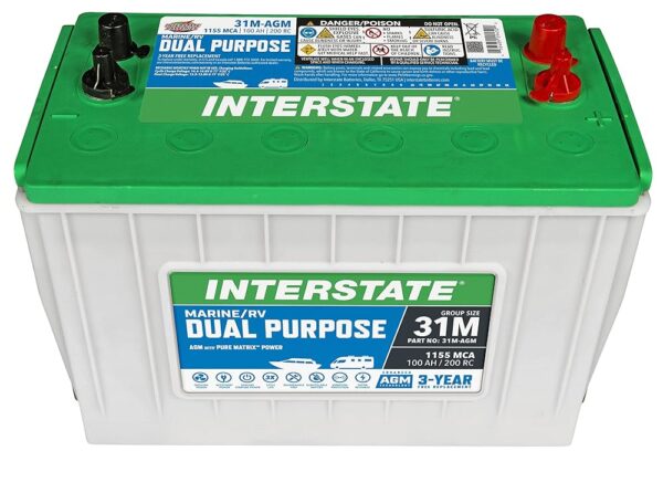 Interstate Batteries Marine/RV Battery 12V 100Ah 925CCA (31M-AGM) Dual Purpose Power Pure Lead AGM RV & Marine Starting Replacement Battery (Group Size 31M) Boats, RV's