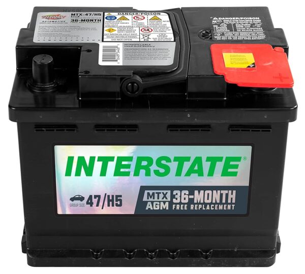 Interstate Batteries Mega-Tron® Automotive Battery 12V 60Ah (Group Size H5, 47) 650CCA SLI AGM Automobile Replacement Battery for Cars, SUVs, Sedans, Trucks (MTX-47/H5)