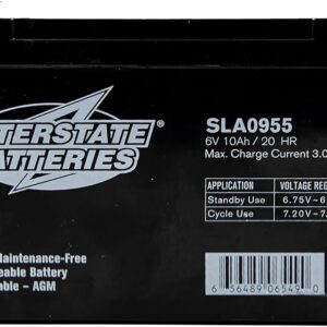 Interstate Batteries Power Patrol 6V 10Ah Battery (SLA0955) Sealed Lead Acid Rechargeable SLA AGM (F1 Terminal) UPS Power Solutions, Fire & Security Systems, Emergency Lighting