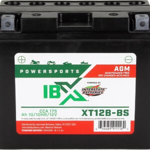 Interstate Batteries YT12B-BS 12V 10Ah Powersports Battery 175CCA AGM Rechargeable Replacement for Ducati, Triumph, Yamaha, Motorcycles, Scooters (XT12B-BS)