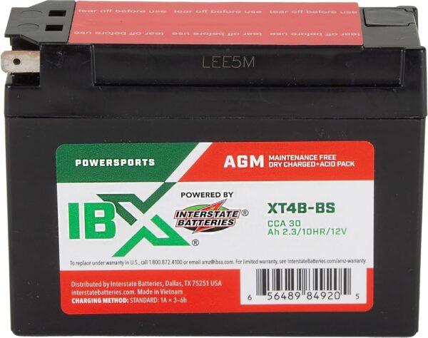 Interstate Batteries YT4B-BS 12V 2.3Ah Powersports Battery 30CCA AGM Rechargeable Replacement for Suzuki, Yamaha, Motorcycles, Mini-Bikes DR-Z50 DR-Z70 SR400 TTR110E TTR50E...