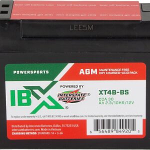 Interstate Batteries YT4B-BS 12V 2.3Ah Powersports Battery 30CCA AGM Rechargeable Replacement for Suzuki, Yamaha, Motorcycles, Mini-Bikes DR-Z50 DR-Z70 SR400 TTR110E TTR50E...