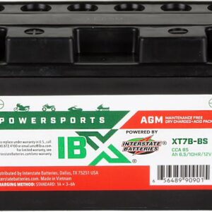 Interstate Batteries YT7B-BS 12V 6.5Ah Powersports Battery 85CCA AGM Rechargeable Replacement for Ducati, Suzuki, Yamaha, Motorcycles, Scooters, ATVs, Bikes (XT7B-BS)