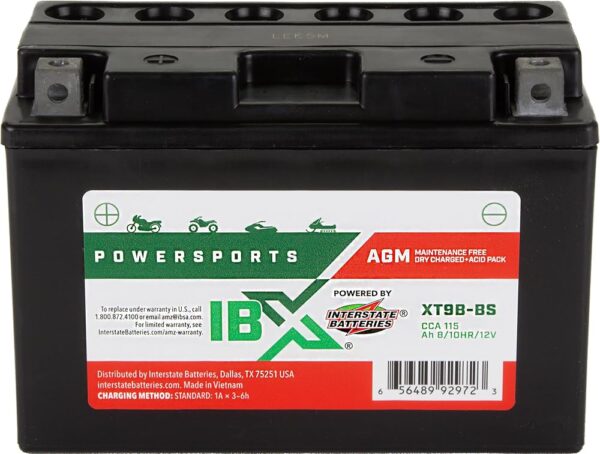 Interstate Batteries YT9B-BS 12V 8Ah Powersports Battery 115CCA AGM Rechargeable Replacement Battery for Yamaha, ATVs, Motorcycles, Scooters, Bikes (XT9B-BS)