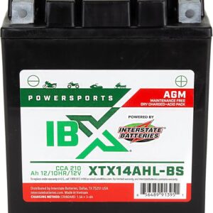 Interstate Batteries YTX14AHL-BS 12V 12Ah Powersports Battery 210CCA AGM Rechargeable Replacement Battery for Motorcycles, Snowmobiles, Jet Skis, Scooters, ATVs (XTX14AHL-BS)