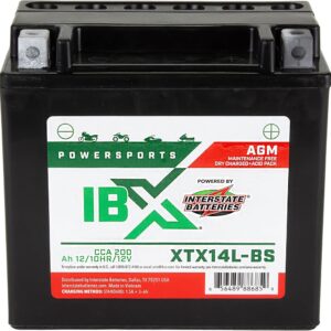 Interstate Batteries YTX14L-BS 12V 12Ah Powersports Battery 200CCA AGM Rechargeable Replacement Battery for Harley-Davidson Motorcycles (XTX14L-BS)