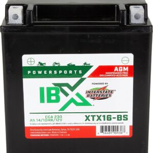 Interstate Batteries YTX16-BS 12V 14Ah Powersports Battery 230CCA AGM Rechargeable Replacement for ATVs, Motorcycles, Scooters (XTX16-BS)