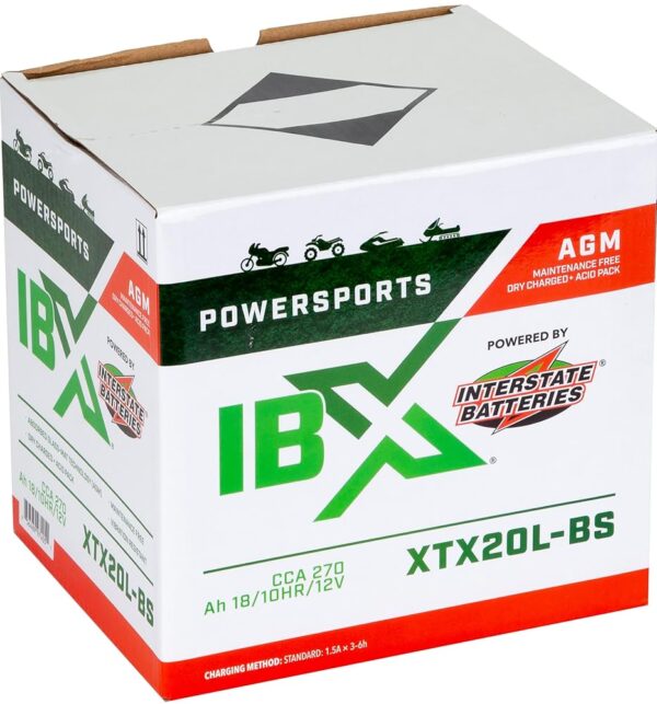 Interstate Batteries YTX20L-BS 12V 18Ah Powersports Battery 270CCA AGM Rechargeable Replacement for Motorcycles, ATVs, Jet Skis, Snowmobiles, UTVs (XTX20L-BS)