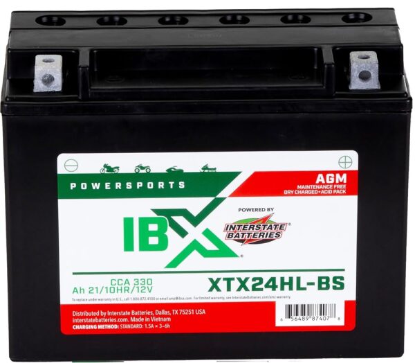 Interstate Batteries YTX24HL-BS 12V 21Ah Powersports Battery 330CCA AGM Rechargeable Replacement Battery for Arctic Cat, BRP, Yamaha, Snowmobiles, Motorcycles, ATVs, UTVs...