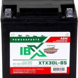 Interstate Batteries YTX30L-BS 12V 30Ah Powersports Battery 385CCA AGM Rechargeable Replacement Battery for Motorcycles, ATVs, UTVs, Snowmobiles (XTX30L-BS)