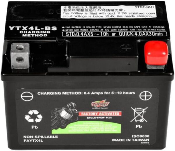 Interstate Batteries YTX4L 12V 3Ah Powersports Battery 50CCA Factory Activated SLA AGM Rechargeable Replacement Battery for BRP, Honda, KTM Motorcycles, Scooters, ATVs (FAYTX4L)