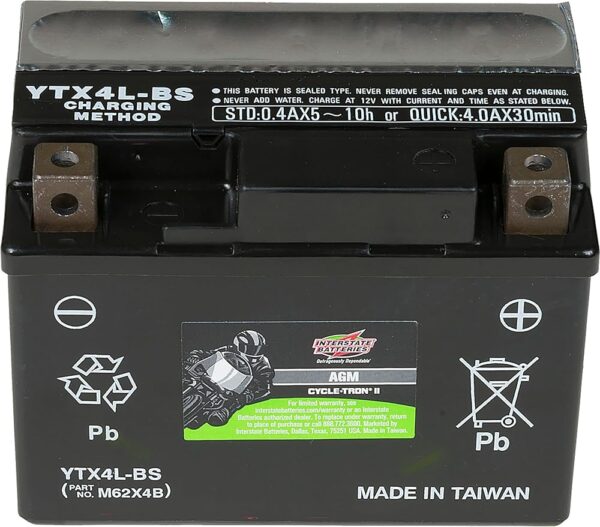 Interstate Batteries YTX4L-BS 12V 3Ah Powersports Battery 50CCA AGM Rechargeable Replacement for BRP, Honda, KTM Motorcycles, Scooters, ATVs (CYTX4L-BS)