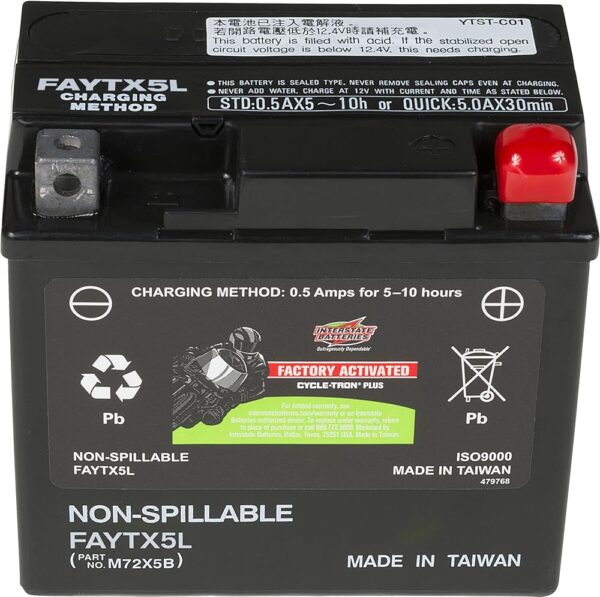 Interstate Batteries YTX5L 12V 4Ah Powersports Battery 80CCA Factory Activated SLA AGM Rechargeable Replacement Battery for Kawasaki, Polaris, KTM Motorcycles, ATVs, Scooters,...