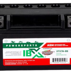 Interstate Batteries YTX7A-BS 12V 6Ah Powersports Battery 90CCA AGM Rechargeable Replacement Battery for Kasea, Aprilia, Kymco, ATVs, Motorcycles, Scooters (XTX7A-BS)