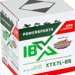 Interstate Batteries YTX7L-BS 12V 6Ah Powersports Battery 85CCA AGM Rechargeable Replacement for Honda, Suzuki, Piaggio Motorcycles, ATVs, Scooters, Snowmobiles (XTX7L-BS)