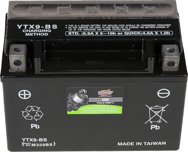 Interstate Batteries YTX9-BS 12V 8Ah Powersports Battery 135CCA AGM Rechargeable Replacement for BMW, Honda, Kawasaki Motorcycles, ATVs, Scooters (CYTX9-BS)