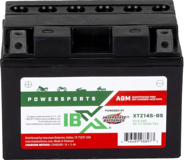 Interstate Batteries YTZ14S-BS 12V 11Ah Powersports Battery 220CCA AGM Rechargeable Replacement for Motorcycles, Scooters, BMW Honda Suzuki Yamaha KTM (XTZ14S-BS)