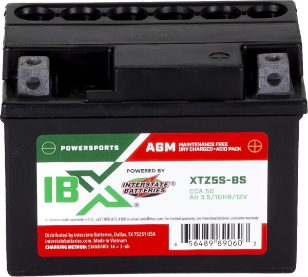 Interstate Batteries YTZ5S-BS 12V 3.5Ah Powersports Battery 50CCA AGM Rechargeable Replacement for BRP, Honda, KTM Dirt Bikes, Motorcycles, ATVs, Scooters (XTZ5S-BS)