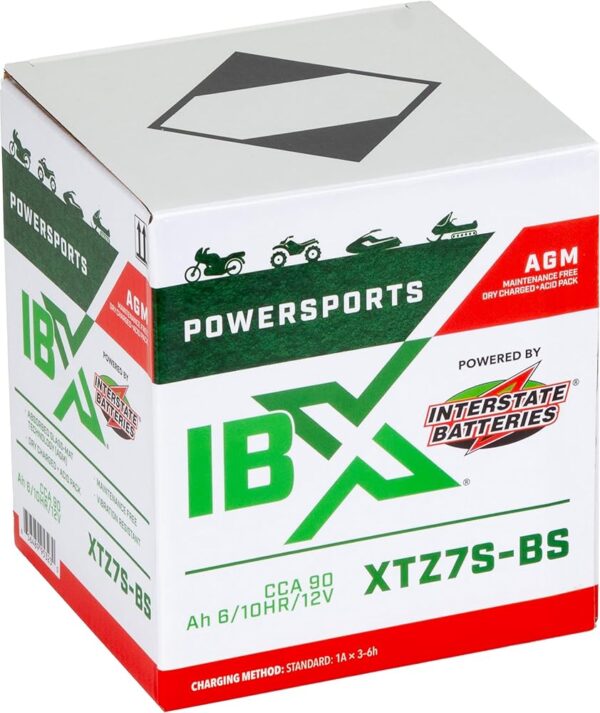 Interstate Batteries YTZ7S-BS 12V 6Ah Powersports Battery 90CCA AGM Rechargeable Replacement for Honda, Kawasaki, Yamaha Motorcycles, Scooters, ATVs (XTZ7S-BS)