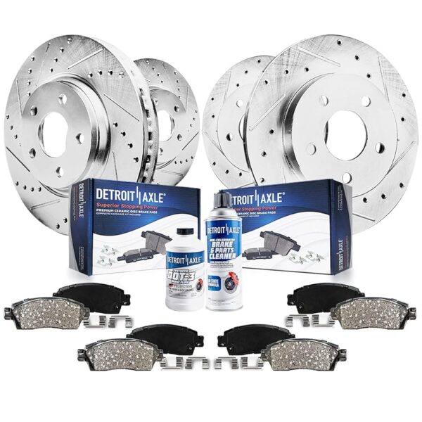 Detroit Axle - Brake Kit for 2011-2016 Hyundai Elantra, 2012-16 Veloster, 2014-16 Kia Forte Drilled & Slotted Brake Rotors Ceramic Brakes Pads 2013 2015 Replacement: 11.02" inch...