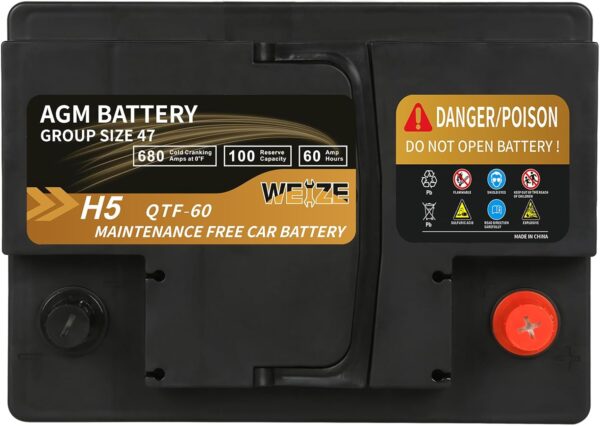 WEIZE Wise Series Group 47 AGM Car Battery - 12V 60Ah H5 Automotive Replacement Battery - Image 5