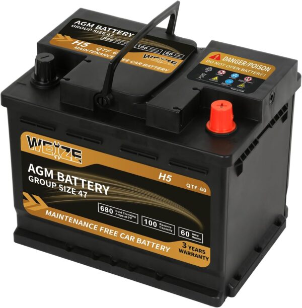 WEIZE Wise Series Group 47 AGM Car Battery - 12V 60Ah H5 Automotive Replacement Battery - Image 6