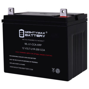 ML-U1R-CCA -12 Volt, 200 CCA, Nut and Bolt (NB) Terminal, Rechargeable SLA AGM Battery