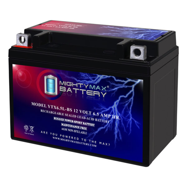 YTX6.5L-BS - 12 Volt 6.5 AH, 70 CCA, Rechargeable Maintenance Free SLA AGM Motorcycle Battery