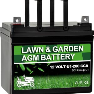 12V 200 CCA AGM Lawn & Garden Battery – Group U1 SLA Starting Battery for Tractors, Mowers, and Lawn Equipment – Compatible with John Deere, Toro, Cub Cadet, Craftsman & More