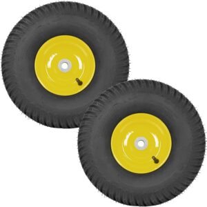 2PCS 15x6.00-6 Tubeless Front Tires with Wheels – Replacement for John Deere 100 & 300 Series Riding Mowers, 3" Offset Hub, Fits 3/4", 5/8", or 1/2" Bushings