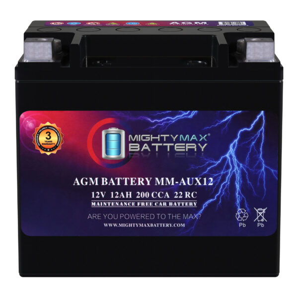 MM-AUX12 Auxiliary Battery 12V 12Ah, 22RC, 200 CCA Rechargeable AGM Car Battery
