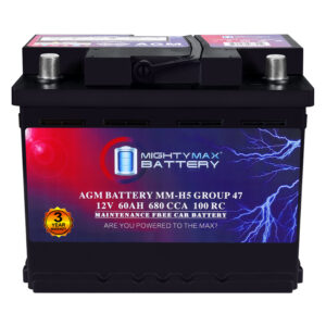 MM-H5 Start and Stop Car BCI Group Size 47 12V 60 AH, 100RC, 680 CCA Rechargeable AGM Car Battery