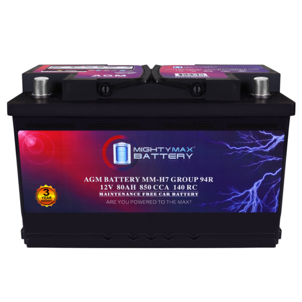 MM-H7 Start and Stop Car BCI Group Size 94R 12V 80AH, 140RC, 850 CCA Rechargeable AGM Car Battery