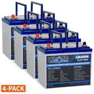 WEIZE 12V 100Ah 1280Wh LiFePO4 Lithium Battery, Group 24 Deep Cycle Battery (4-PACK)