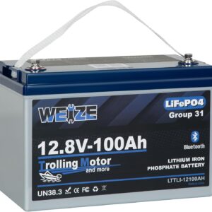 WEIZE 12V 100Ah TM Bluetooth LiFePO4 Lithium Battery, Group 31 Deep Cycle Battery